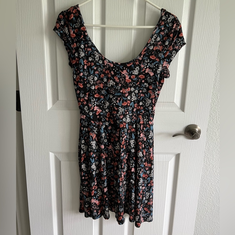 Black floral dress with tie back